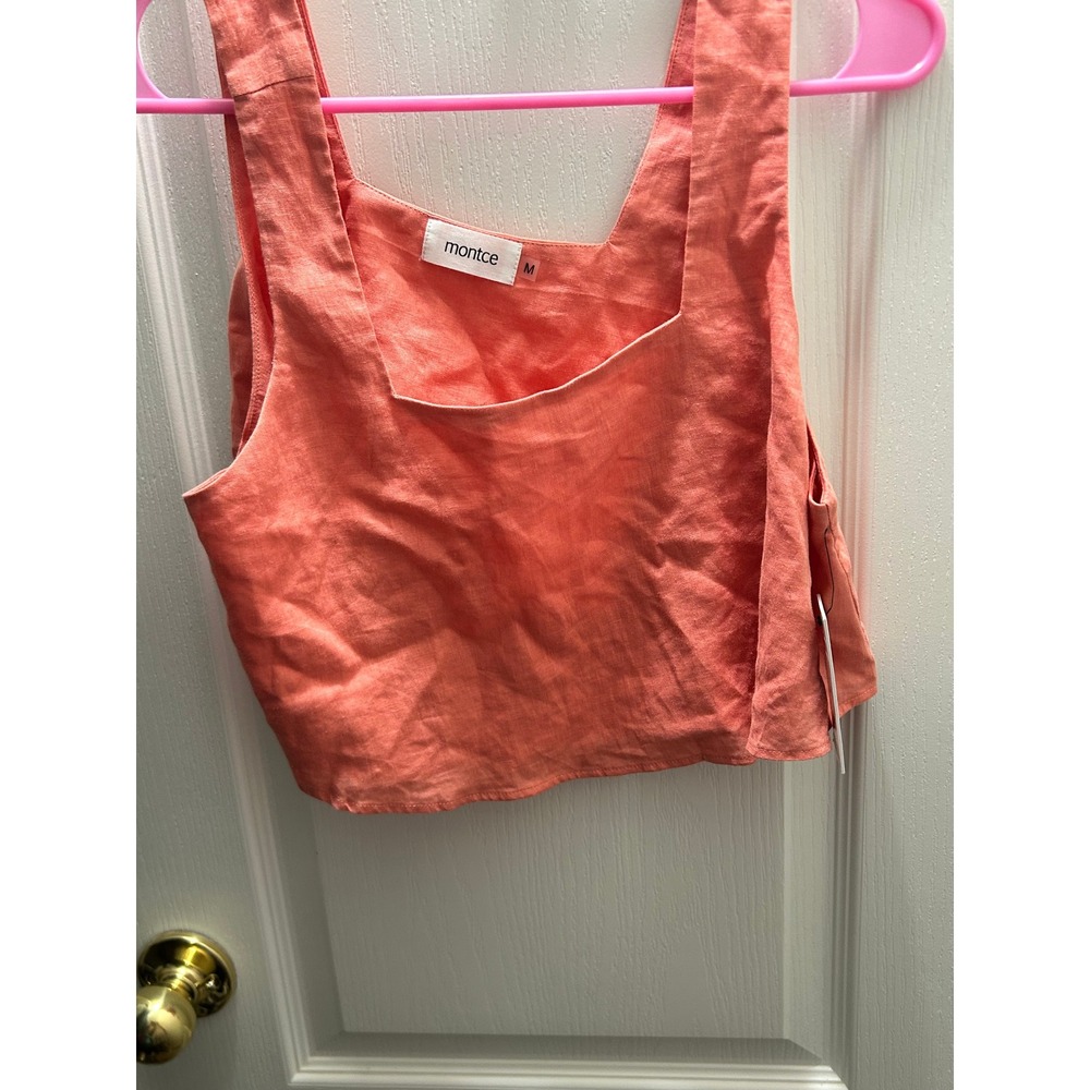 NWT Montce Coral Linen Blend Square Neck Crop Top Size M Coastal
